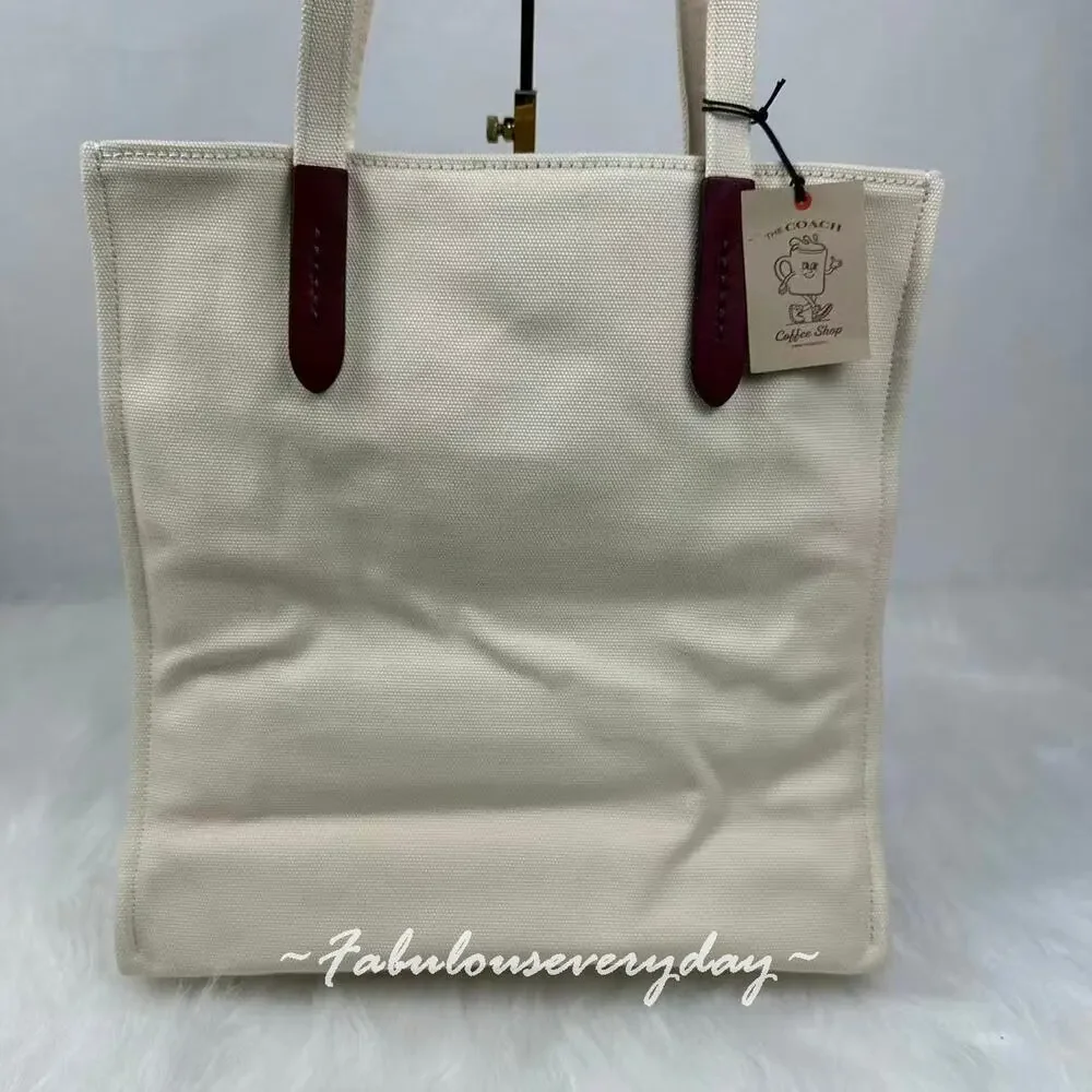 Coach Coffee Shop Tote Canvas Coffee Cup Cream CS484 Exclusive Limited